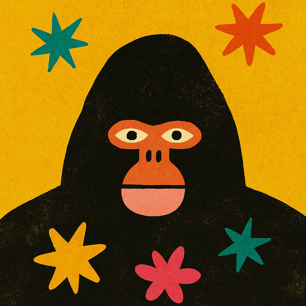 Picase phone case design asset — gorilla illustration with colorful stars on a yellow background (standalone artwork for the customizable back screen).