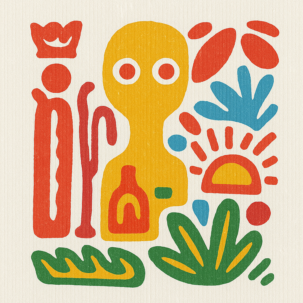 Picase design example — colorful abstract illustration in brand style, used to show how the back screen design looks on the case.
