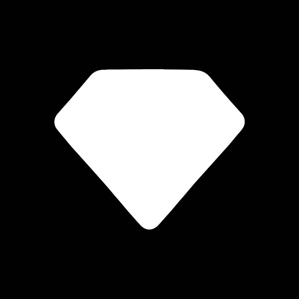 Picase premium quality icon — minimalist diamond symbol, white on black.